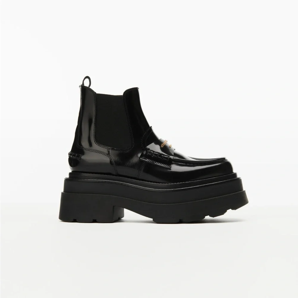 Alexander Wang Carter platform ankle boots in black leather - Picture 3 of 11